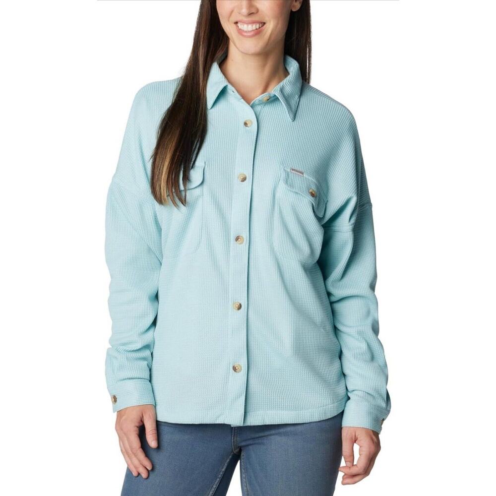 NWT Columbia Holly Hideaway Waffle Shirt Jacket $100 NEW Size 1X Aqua Haze Blue - Picture 2 of 6